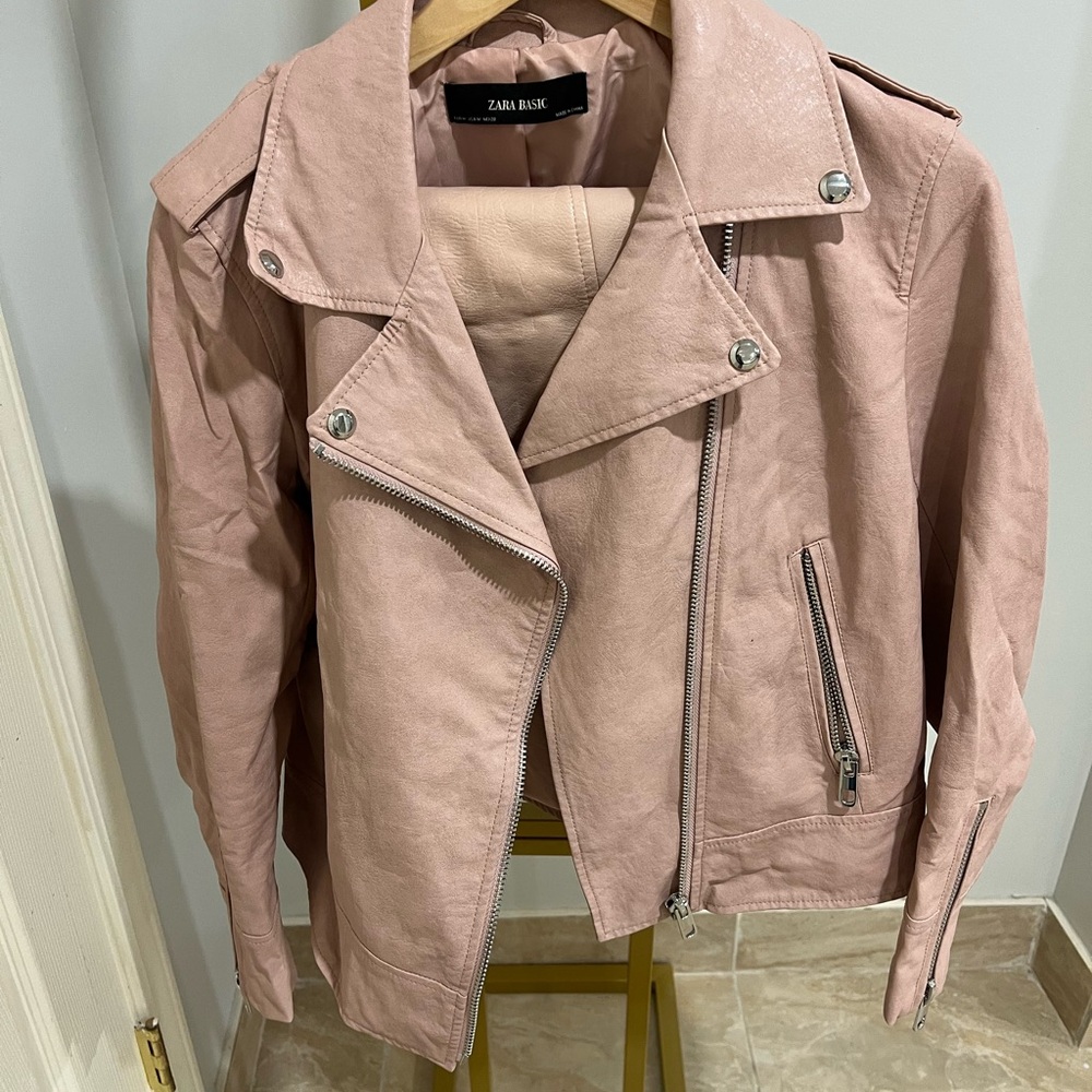 Zara Blush Pink Leather Biker Jacket